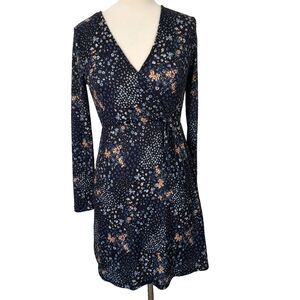 Stich & Pine Faux Wrap Dress Size Small Fit Flare Flowy Floral Long Sleeve